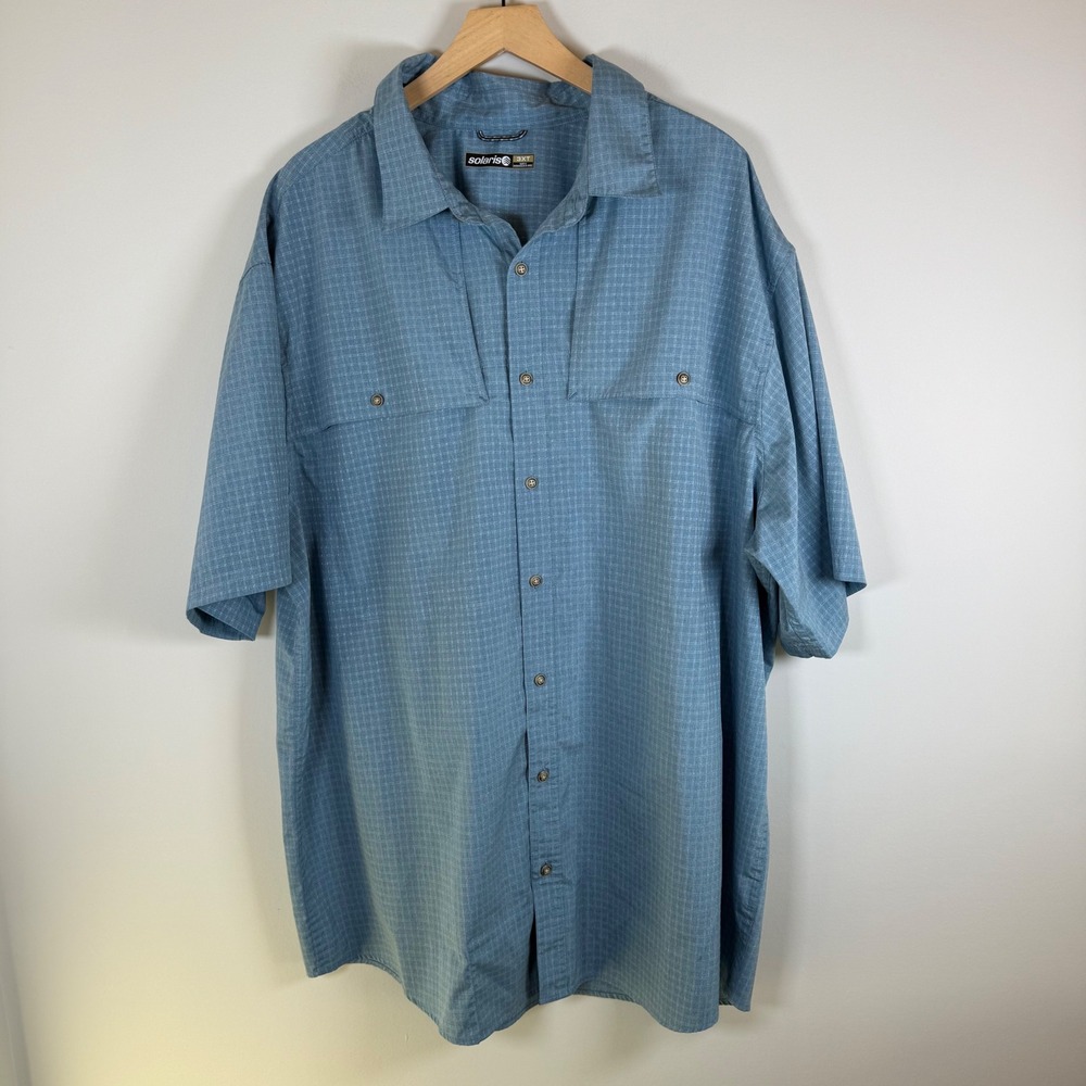 Solaris Men's 3XT Short Sleeve Button Up Fishing‎ Shirt Utility Outdoor Blue